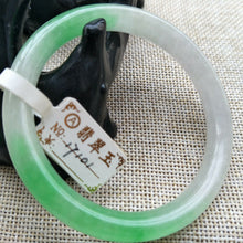 Load image into Gallery viewer, 10% OFF- 53/54/55mm Certified Natural Green White Jadeite Emerald A*Jade HandCarved Lucky Round Bracelet Bangle 17101