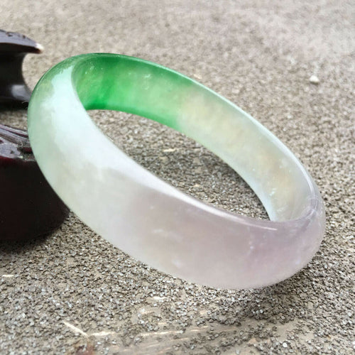 10% OFF- 54/55/56mm Certified Natural 3 Color Jadeite Emerald A*Jade HandCarved Lucky Bracelet Bangle GX627