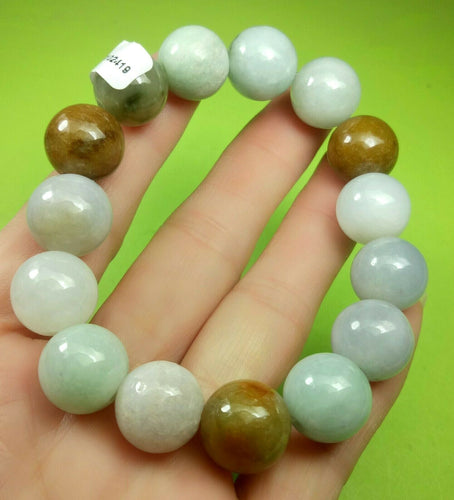 10% OFF- 55-63mm Certified Natural Multi-Color Jadeite Emerald A Jade HandCarved Translucent Lucky 13MM Beads Stretchy-Bracelet《Grade A》A2419