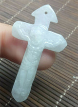 Load image into Gallery viewer, 10% OF- Certified Natural Icy Jadeite Emerald A*Jade Handcarved Jesus/Christ Cross Pendant A4959