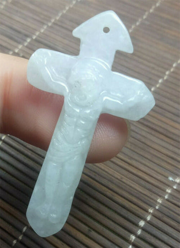 10% OF- Certified Natural Icy Jadeite Emerald A*Jade Handcarved Jesus/Christ Cross Pendant A4959