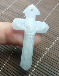 10% OF- Certified Natural Icy Jadeite Emerald A*Jade Handcarved Jesus/Christ Cross Pendant A4959