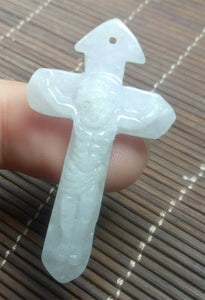 10% OF- Certified Natural Icy Jadeite Emerald A*Jade Handcarved Jesus/Christ Cross Pendant A4959