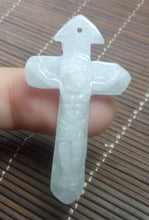 Load image into Gallery viewer, 10% OF- Certified Natural Icy Jadeite Emerald A*Jade Handcarved Jesus/Christ Cross Pendant A4959