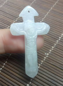 10% OF- Certified Natural Icy Jadeite Emerald A*Jade Handcarved Jesus/Christ Cross Pendant A4959