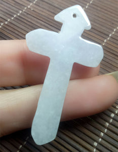 10% OF- Certified Natural Icy Jadeite Emerald A*Jade Handcarved Jesus/Christ Cross Pendant A4959