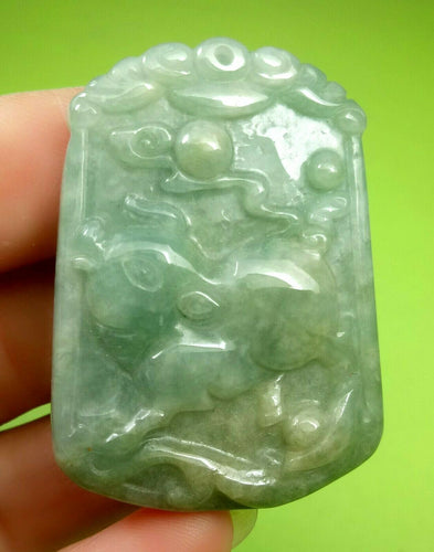 10% OF- Certified Natural Icy Jadeite Emerald A*Jade Handcarved Lucky Pig Pendant A5961