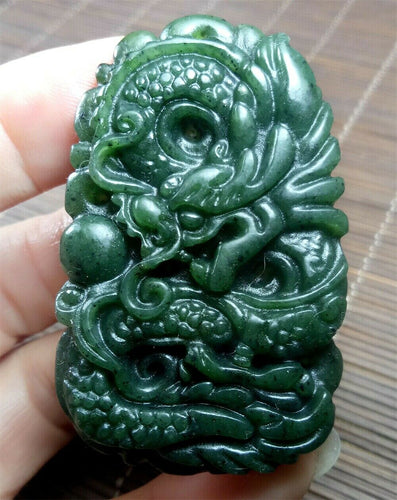 10% OF- Certified Natural Green Emerald A*Jade Handcarved Lucky Dragon Pendant A0988