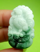 Load image into Gallery viewer, 10% OF- Certified Natural Icy Jadeite Emerald A*Jade Handcarved Lucky Rooster Pendant A4891