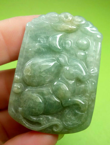 10% OF- Certified Natural Icy Jadeite Emerald A*Jade Handcarved Lucky Rat Coin Bag Pendant A5906