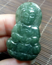 Load image into Gallery viewer, 10% OF- Certified Natural Oily Green Jadeite Emerald A*Jade Handcarved Blessing Guanyin Pendant A4983