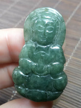 Load image into Gallery viewer, 10% OF- Certified Natural Oily Green Jadeite Emerald A*Jade Handcarved Blessing Guanyin Pendant A4983