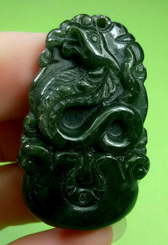 10% OF- Certified Natural Oily Green Jadeite Emerald A*Jade Handcarved Lucky Snake Ruyi Pendant A5855