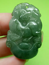 Load image into Gallery viewer, 10% OF- Certified Natural Oily Green Jadeite Emerald A*Jade Handcarved Lucky Dog YuanBao Pendant A9611