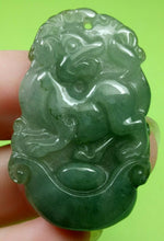 Load image into Gallery viewer, 10% OF- Certified Natural Oily Green Jadeite Emerald A*Jade Handcarved Lucky Dog YuanBao Pendant A9611