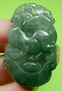 10% OF- Certified Natural Oily Green Jadeite Emerald A*Jade Handcarved Lucky Dog YuanBao Pendant A9611