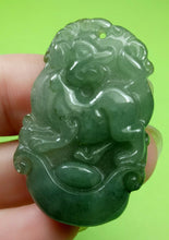 Load image into Gallery viewer, 10% OF- Certified Natural Oily Green Jadeite Emerald A*Jade Handcarved Lucky Dog YuanBao Pendant A9611