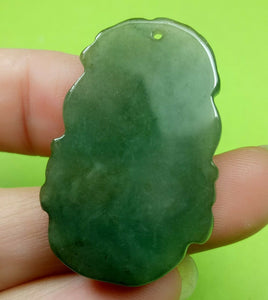 10% OF- Certified Natural Oily Green Jadeite Emerald A*Jade Handcarved Lucky Dog YuanBao Pendant A9611