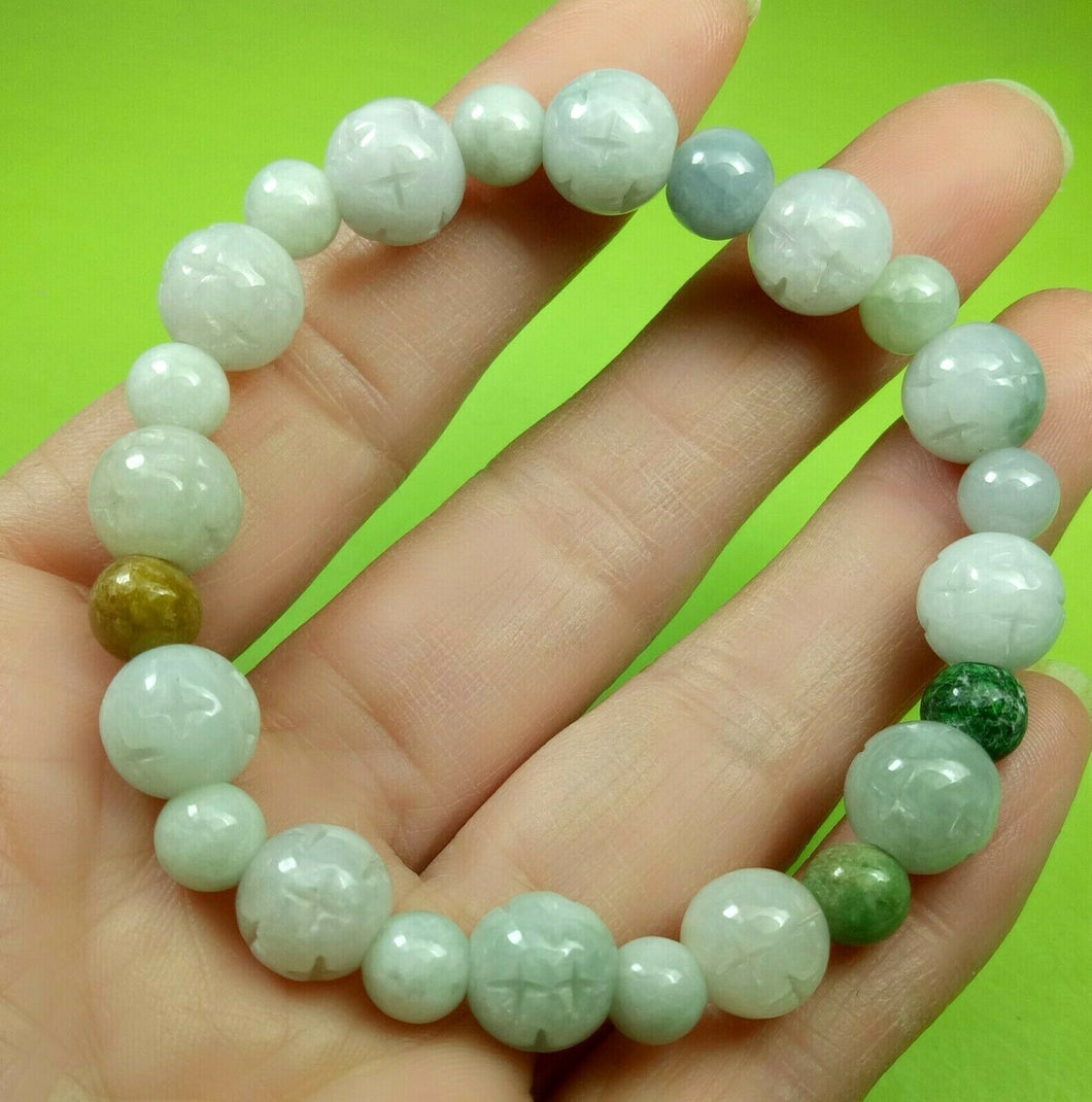 10% OF- 50-63mm Certified Natural Lavender Multi-Color Jadeite Emerald Jade Carved 9MM LUCKY STAR Beads Stretchy-Bracelet《Grade A》A5935