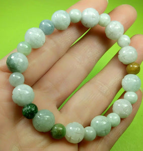 10% OF- 50-63mm Certified Natural Lavender Multi-Color Jadeite Emerald Jade Carved 9MM LUCKY STAR Beads Stretchy-Bracelet《Grade A》A5935