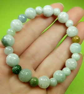 10% OF- 50-63mm Certified Natural Lavender Multi-Color Jadeite Emerald Jade Carved 9MM LUCKY STAR Beads Stretchy-Bracelet《Grade A》A5935