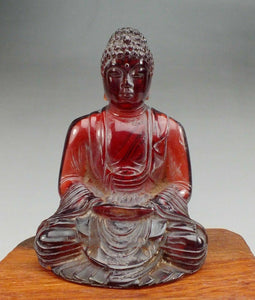 3.75''H- Chinese Natural Antique Exquisite GEOMANTIC AMBER Handcarved Sculpture Blessing Buddha Statue