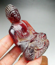 Load image into Gallery viewer, 3.75&#39;&#39;H- Chinese Natural Antique Exquisite GEOMANTIC AMBER Handcarved Sculpture Blessing Buddha Statue