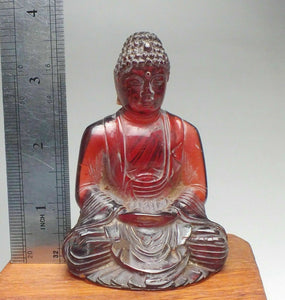 3.75''H- Chinese Natural Antique Exquisite GEOMANTIC AMBER Handcarved Sculpture Blessing Buddha Statue