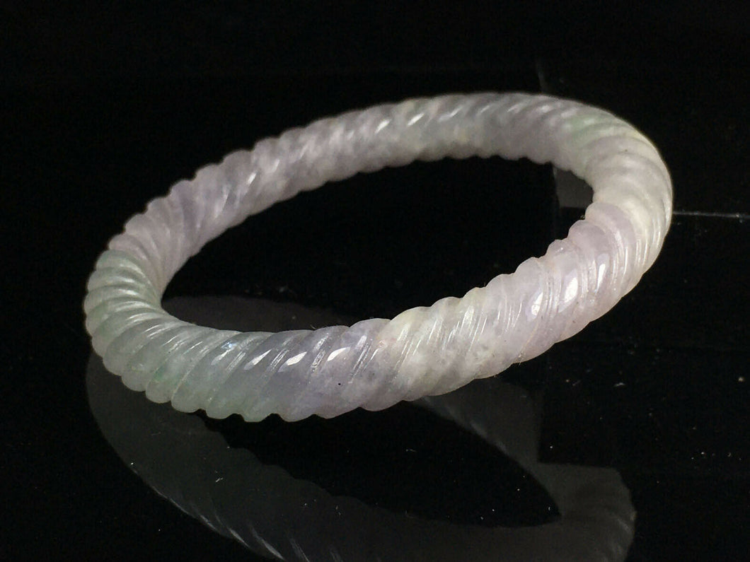 10% OFF- 54/55/56mm Certified Natural Lavender Jadeite Emerald A*Jade HandCarved Lucky Round Jade Bangle A098