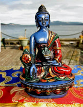Load image into Gallery viewer, 4.5''H- Chinese Natural Antique Exquisite Blue-Color Handcarved Sculpture Healing Medicine Blessing Buddha Statue