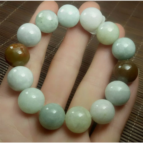 10% OF- 50-63mm Certified Natural Multi-Color Jadeite Emerald Jade Carved 13mm Beads Stretchy-Bracelet《Grade A》A5064