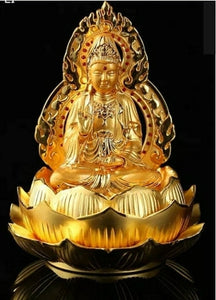Chinese Feng Shui Lucky Wealth Gold Blessing Guanyin Buddha God Statue Home/Office Decor Sculpture Craft Living Room TV Cabinet Fortune Ornament Housewarming Gift