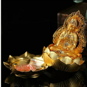 Chinese Feng Shui Lucky Wealth Gold Blessing Guanyin Buddha God Statue Home/Office Decor Sculpture Craft Living Room TV Cabinet Fortune Ornament Housewarming Gift