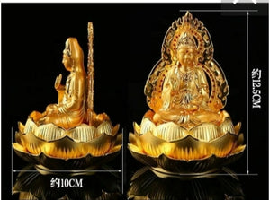 Chinese Feng Shui Lucky Wealth Gold Blessing Guanyin Buddha God Statue Home/Office Decor Sculpture Craft Living Room TV Cabinet Fortune Ornament Housewarming Gift