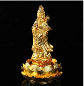 Chinese Feng Shui Lucky Wealth Gold Blessing Guanyin Buddha God Statue Home/Office Decor Sculpture Craft Living Room TV Cabinet Fortune Ornament Housewarming Gift
