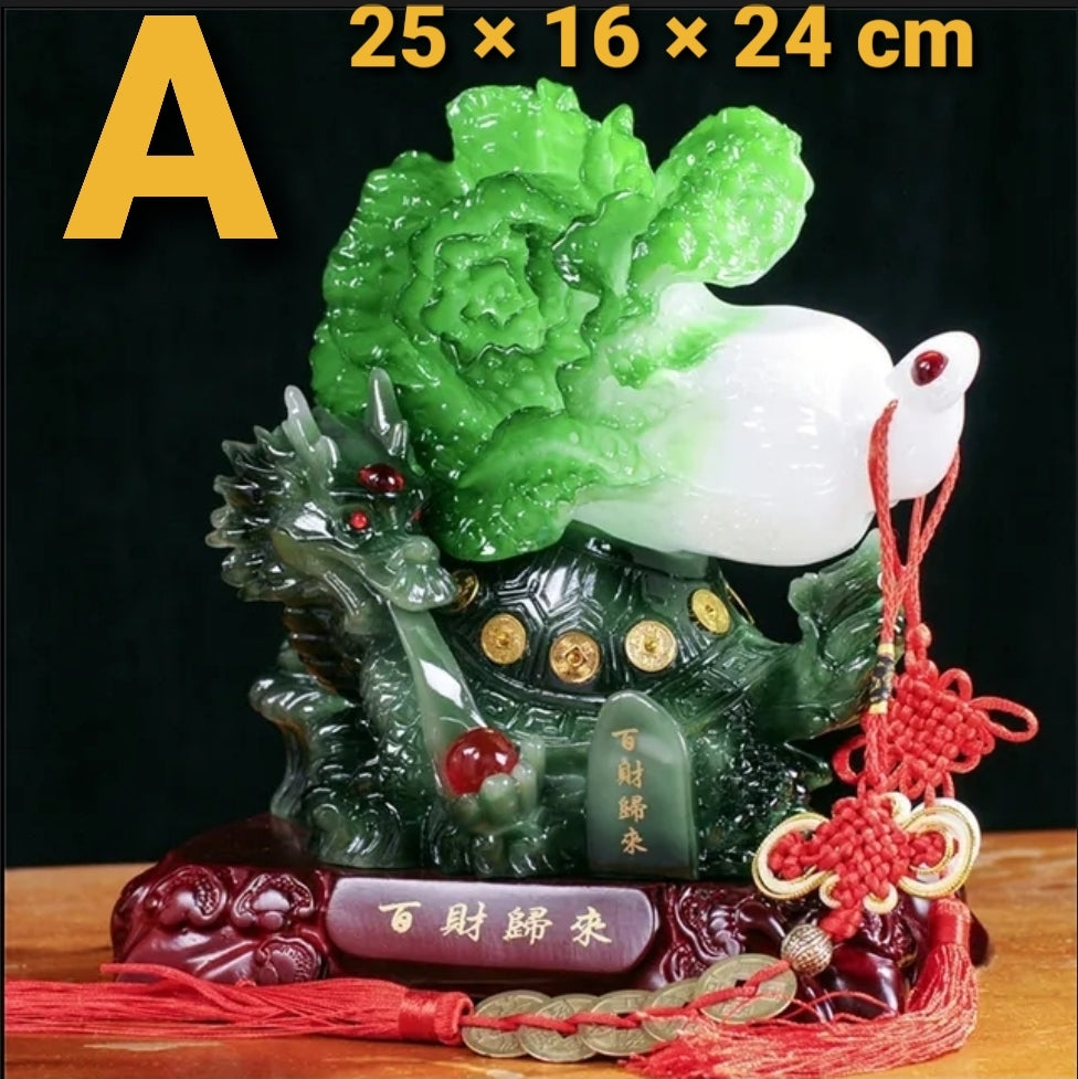Chinese Feng Shui Lucky Wealth Cabbage Dragon Toad Statue Home/Office Decor Sculpture Craft Living Room TV Cabinet Fortune Ornament Housewarming Gift