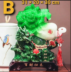 Chinese Feng Shui Lucky Wealth Cabbage Dragon Toad Statue Home/Office Decor Sculpture Craft Living Room TV Cabinet Fortune Ornament Housewarming Gift
