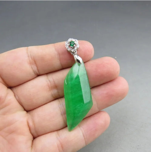 10% OF- Certified Natural Icy Jadeite Emerald A*Jade Handcarved Lucky Blessing Ling Xing Pendant A265