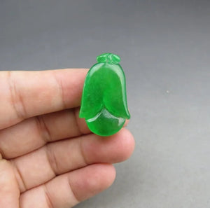 10% OF- Certified Natural Icy Jadeite Emerald A*Jade Handcarved Lucky Beautiful Magnolia Flower Pendant A505