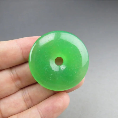 10% OF- Certified Natural Icy Jadeite Emerald A*Jade Handcarved Lucky Blessing Donut Pendant A238