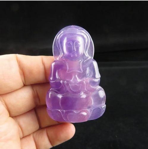 10% OF- Certified Natural Icy Jadeite Emerald A*Jade Handcarved Lucky Blessing Guanyin Pendant A938