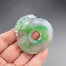 Load image into Gallery viewer, 10% OF- Certified Natural Icy Jadeite Emerald A*Jade Handcarved Lucky Blessing Choi Donut Pendant A503