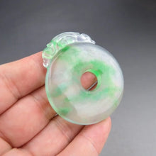 Load image into Gallery viewer, 10% OF- Certified Natural Icy Jadeite Emerald A*Jade Handcarved Lucky Blessing Choi Donut Pendant A503