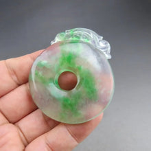 Load image into Gallery viewer, 10% OF- Certified Natural Icy Jadeite Emerald A*Jade Handcarved Lucky Blessing Choi Donut Pendant A503
