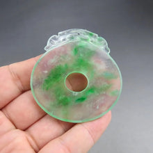 Load image into Gallery viewer, 10% OF- Certified Natural Icy Jadeite Emerald A*Jade Handcarved Lucky Blessing Choi Donut Pendant A503