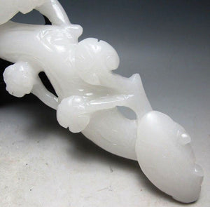 10''Height-Chinese Genuine Natural White Jade Hand-Carved Lingzhi & Ruyi Statue (Large)