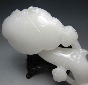 10''Height-Chinese Genuine Natural White Jade Hand-Carved Lingzhi & Ruyi Statue (Large)