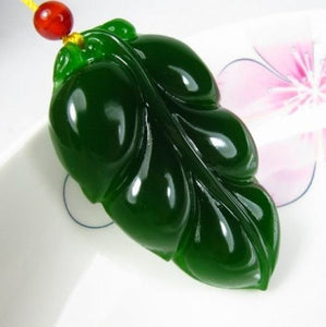 Certified Natural Green Hetain Jade HandCarved Leaf Pendant