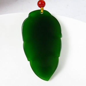 Certified Natural Green Hetain Jade HandCarved Leaf Pendant