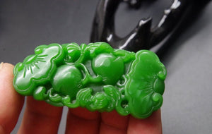 Certified Natural Green Hetain Jade HandCarved Peach Ruyi Pendant